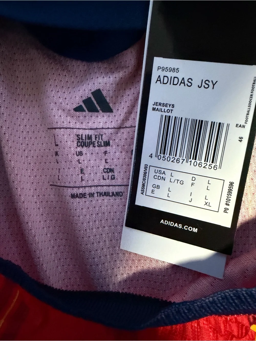 adidas Red Spain Soccer Jersey with Navy Sleeves & Yellow Accents